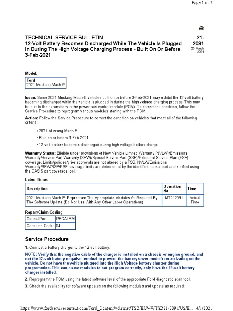 Ford Technical Service Bulletin PDF Battery Charger Vehicles