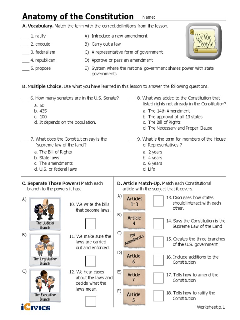 Anatomy of Constitution - Activities - Fillable (1) Answer Key | PDF | U.S.  State | United States Bill Of Rights