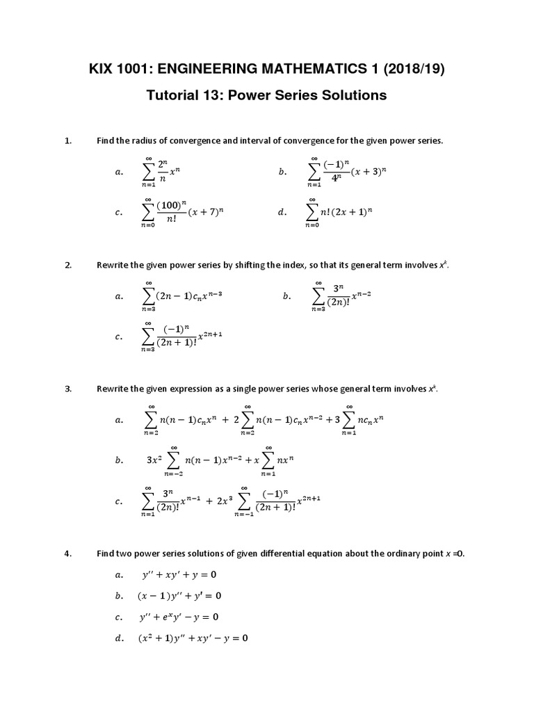 Power Series: Convergence and Solutions | PDF | Power Series ...