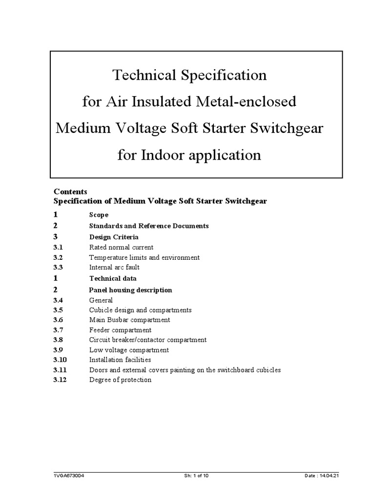 MV Soft Starter Switchgear Specification PDF Fuse (Electrical) Switch