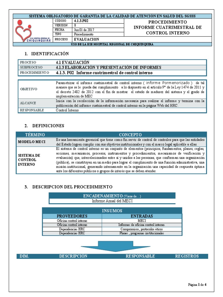 Informe Cuatrimestral de Control Interno | PDF | Hospital | Evaluación