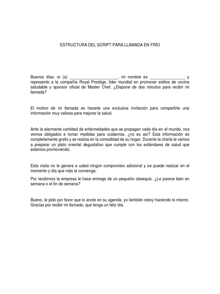 Estructura Del Script para Llamada en Frío | PDF