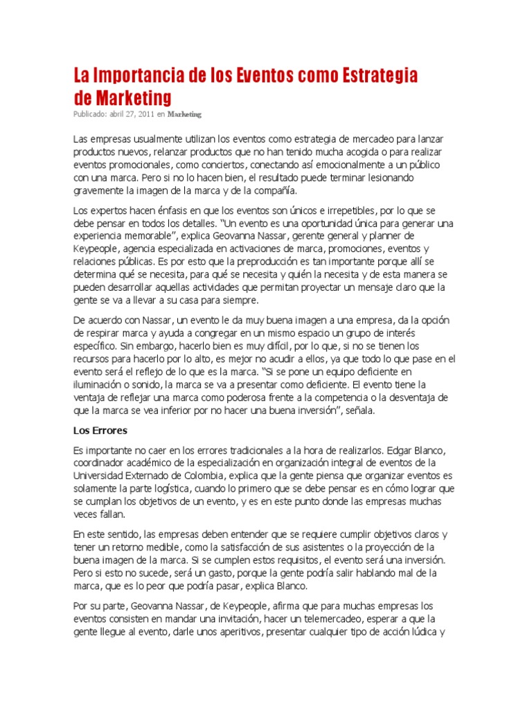 Eventos: Clave en Estrategia de Marketing | PDF | Marca | Marketing