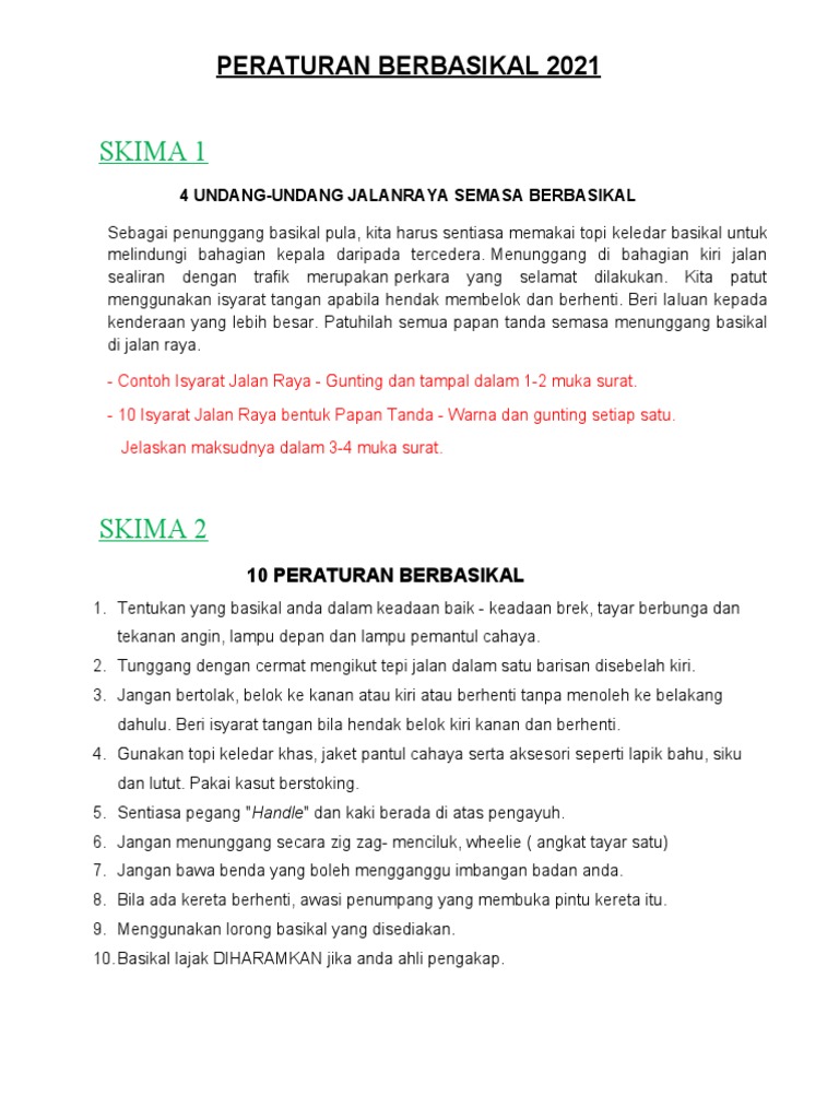 Tuliskan Peraturan Semasa Menunggang Basikal