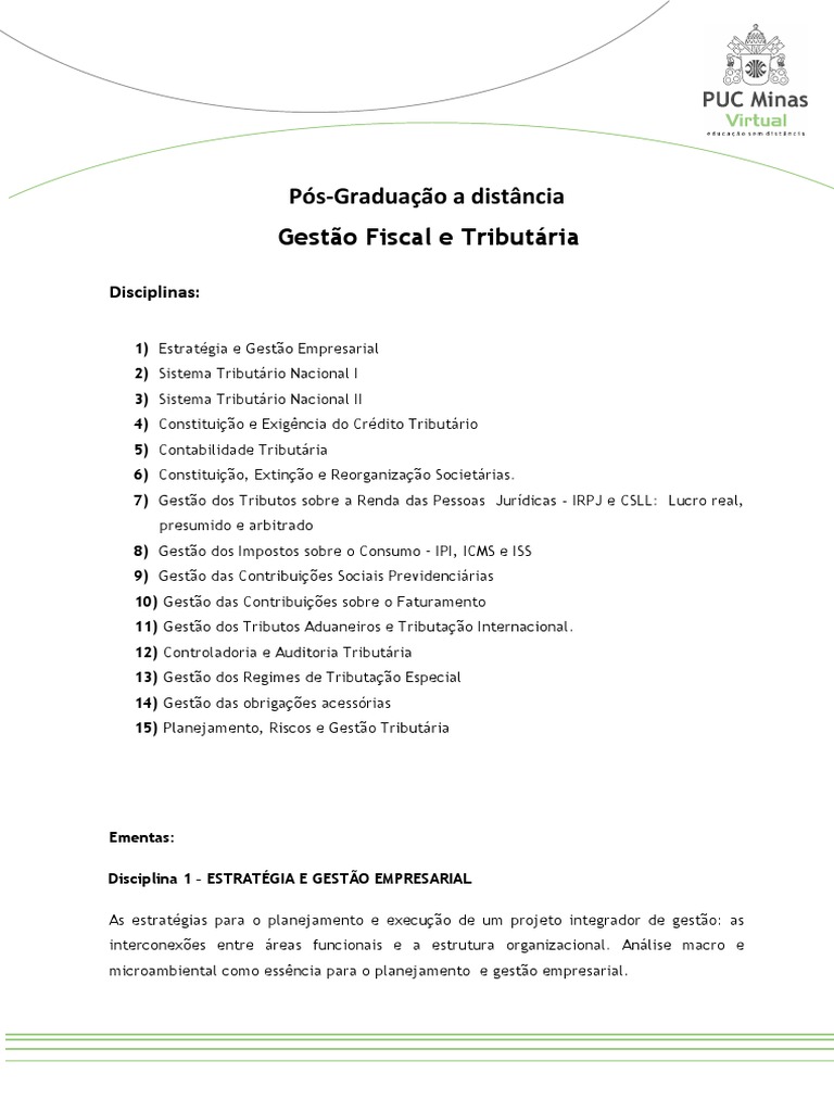 Gestão Fiscal e Tributária: Pós-Graduação | PDF | Evasão fiscal ...