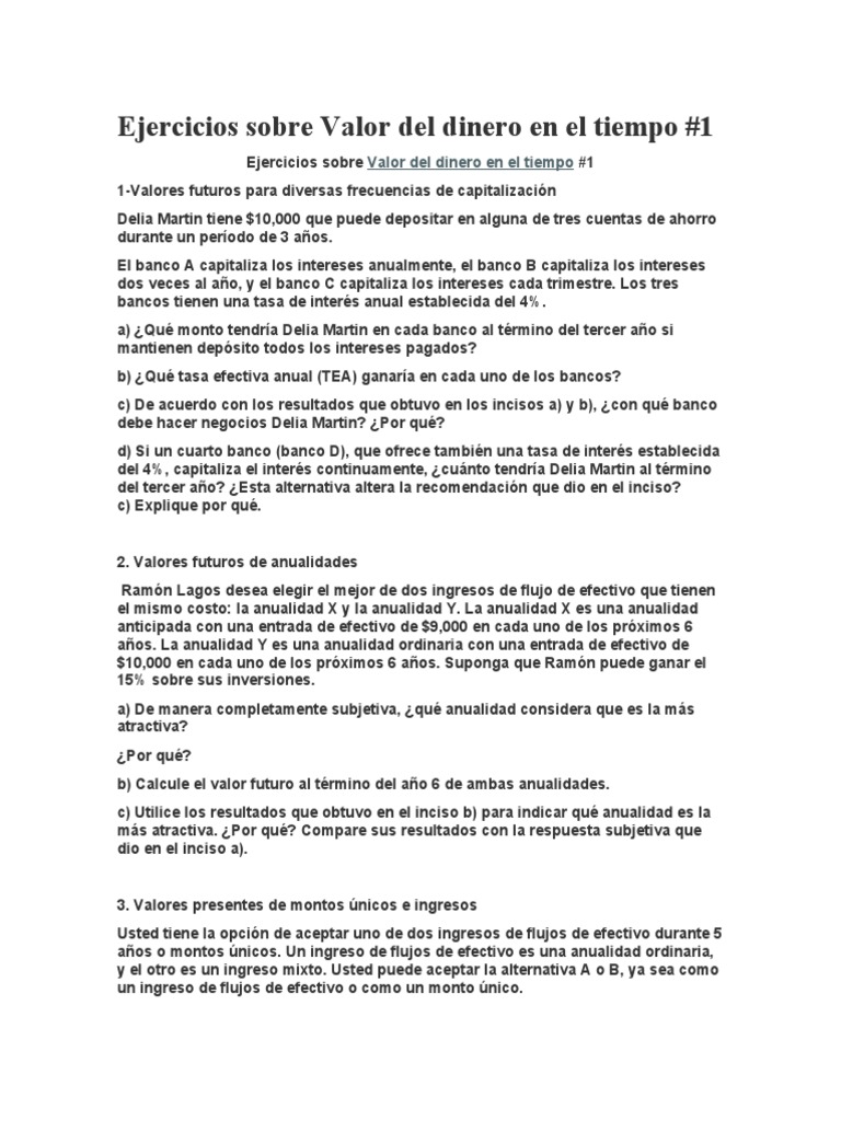 Ejercicios de Valor del Dinero en el Tiempo | PDF | Bancos | Interés