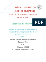 Tarea 4. Normas de Elaboración de Especímenes de Concreto Fresco y de Granulometría de Los Agregados para Concreto