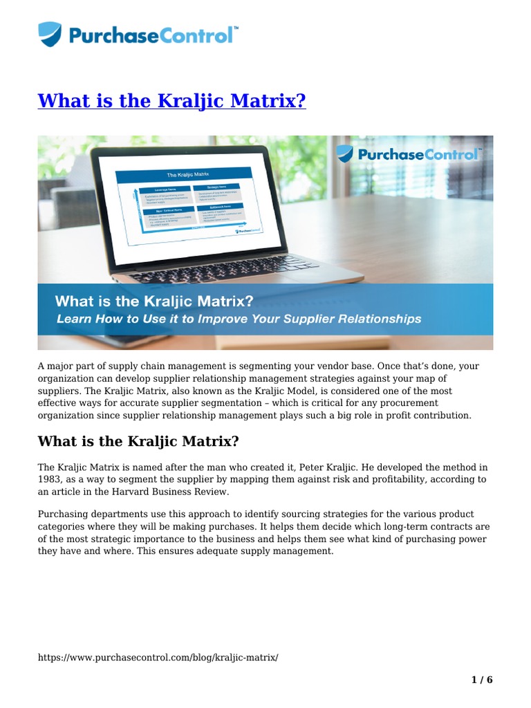 Kraljic Matrix for Supplier Segmentation | PDF | Supply Chain | Procurement
