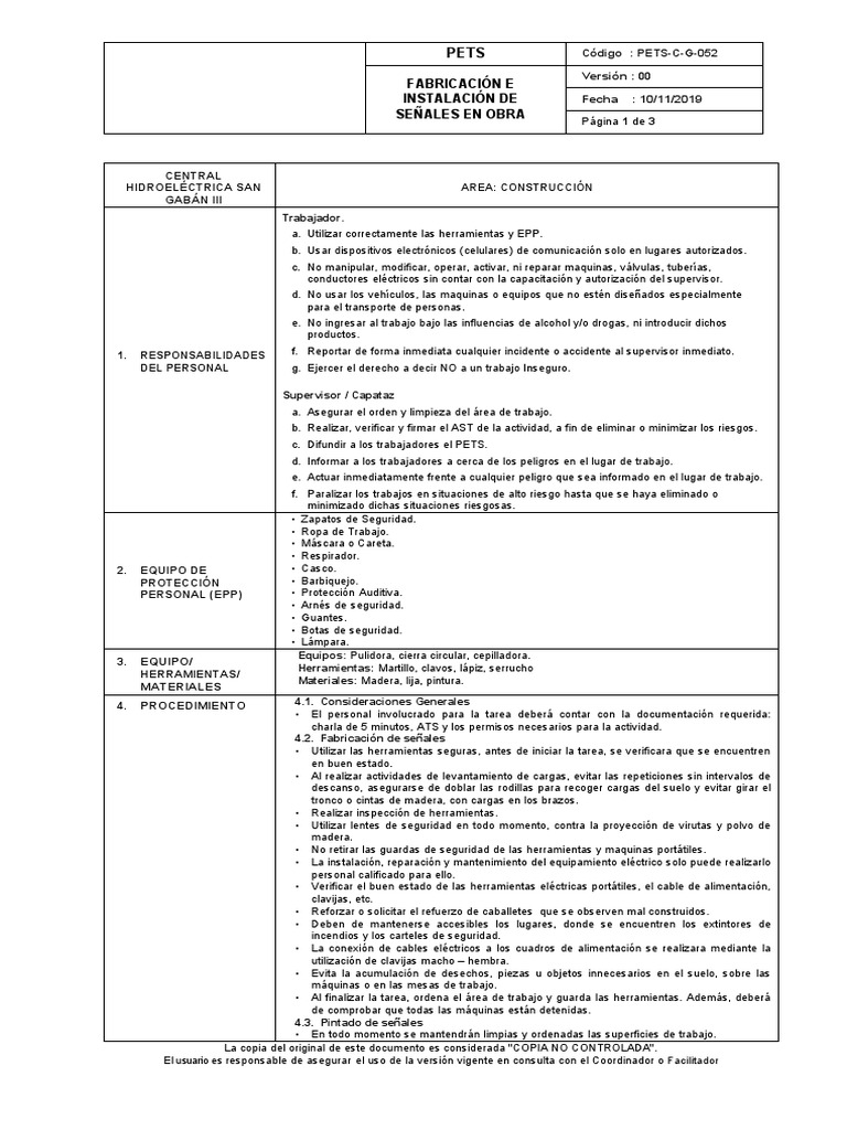 PETS-C-G-052 Fabricación e Instalación de Señales en Obra | PDF