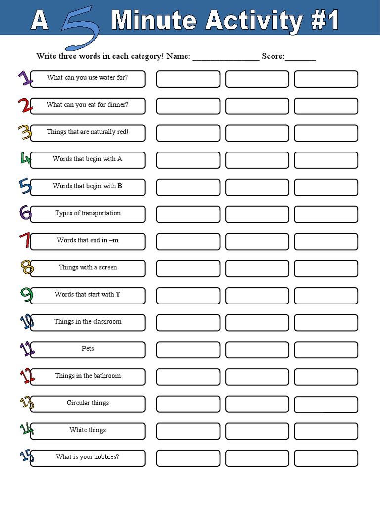 5 Minute Activity Part 1 | PDF