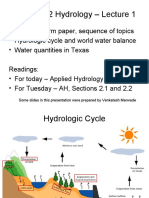 CE 394K.2 Hydrology - Lecture 1: Some Slides in This Presentation Were Prepared by Venkatesh Merwade