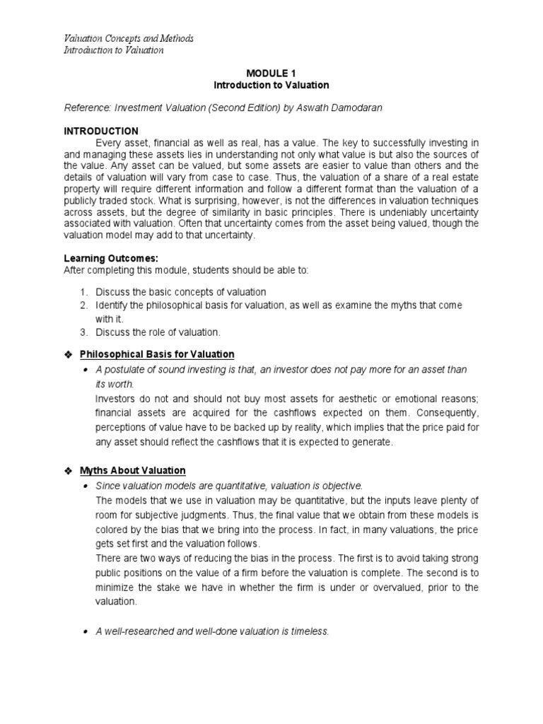 Introduction To Valuation | PDF | Valuation (Finance) | Investor