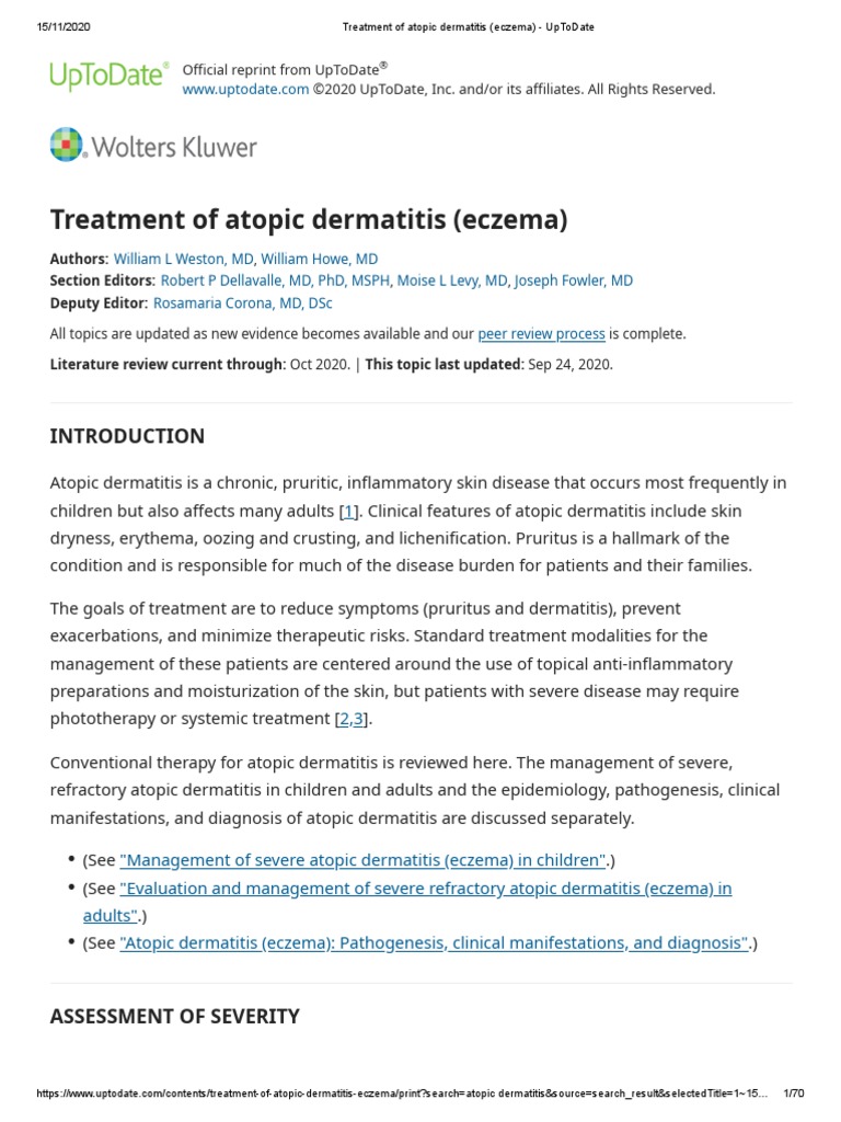 Treatment of Atopic Dermatitis (Eczema) - UpToDate | PDF | Dermatitis ...