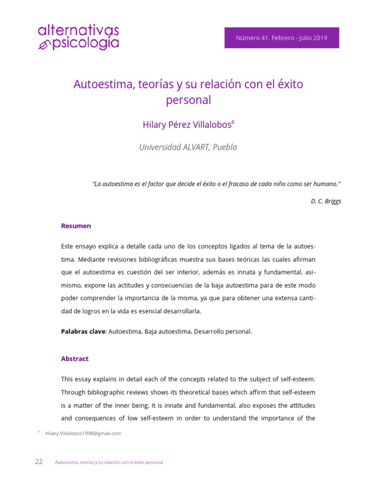 Autoestima, Teorías y Su Relación Con El Éxito Personal | PDF ...
