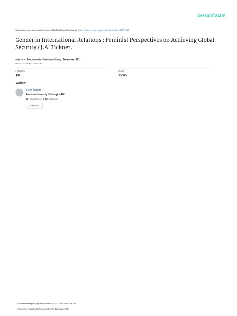 Gender in International Relations Feminist Perspective | PDF | Feminism ...