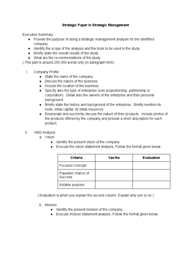 Strategic Paper In Strategic Management Pdf Swot Analysis Leadership