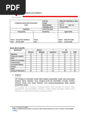 Standard Operating Procedure Ref 62
