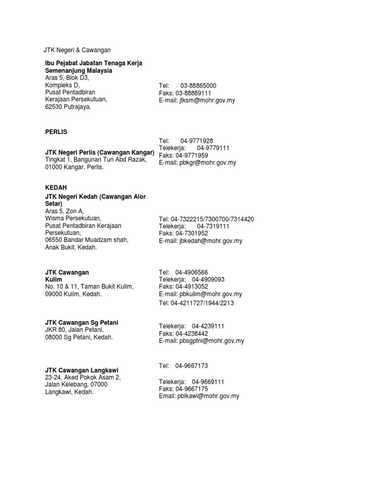 Contact Details for JTK Offices Malaysia | PDF | Technology & Engineering