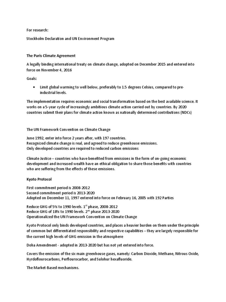 The Paris Climate Agreement Notes | PDF | Kyoto Protocol | Climate Change