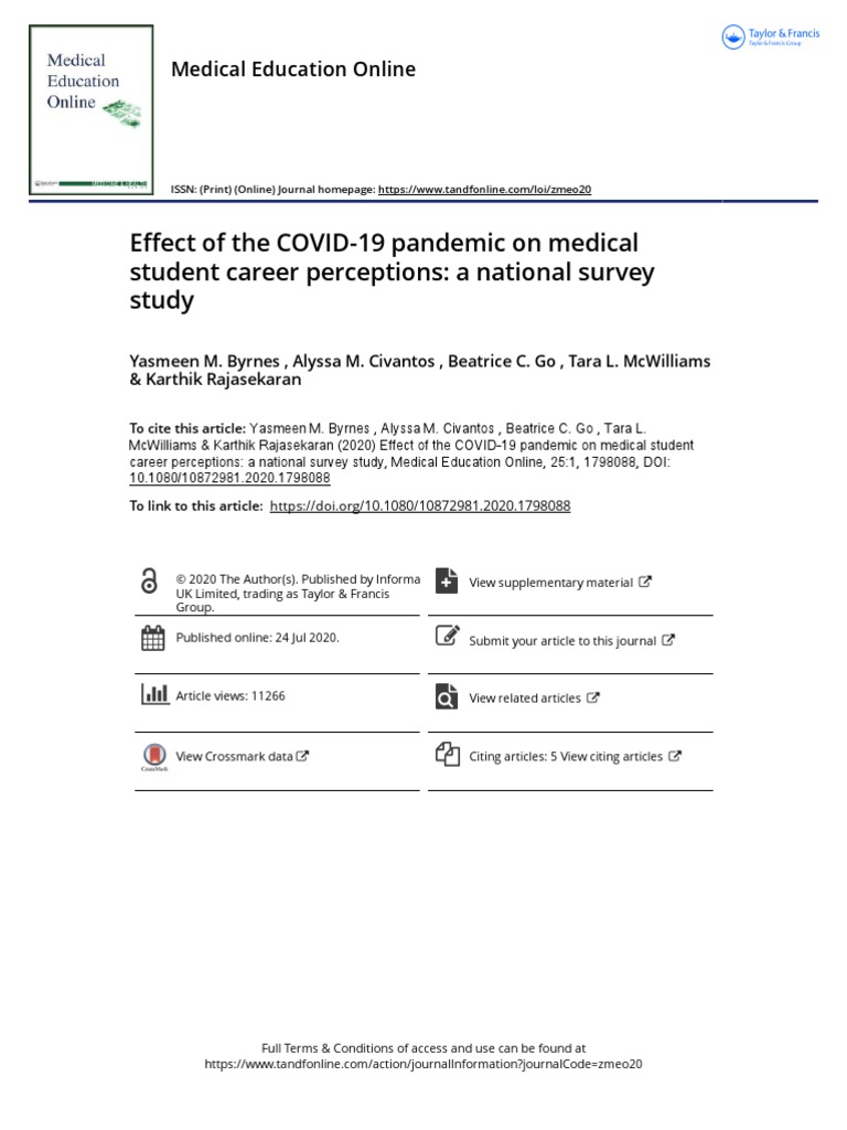 Effect of The COVID 19 Pandemic On Medical Student Career Perceptions A ...