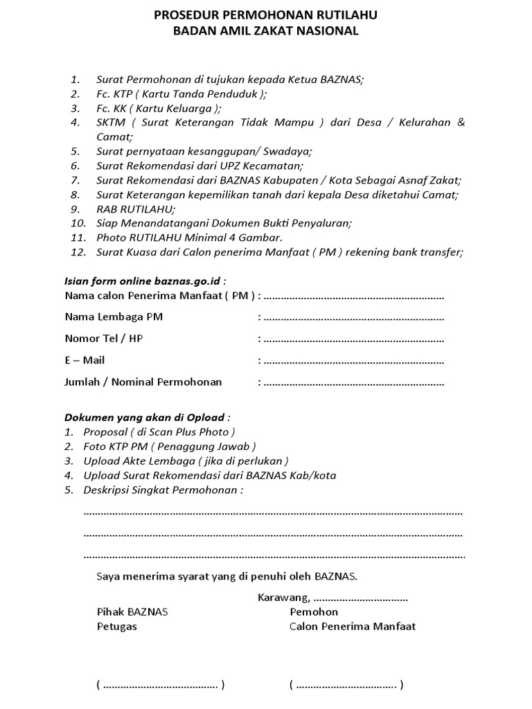 Prosedur Pengajuan Rutilahu BAZNAS | PDF