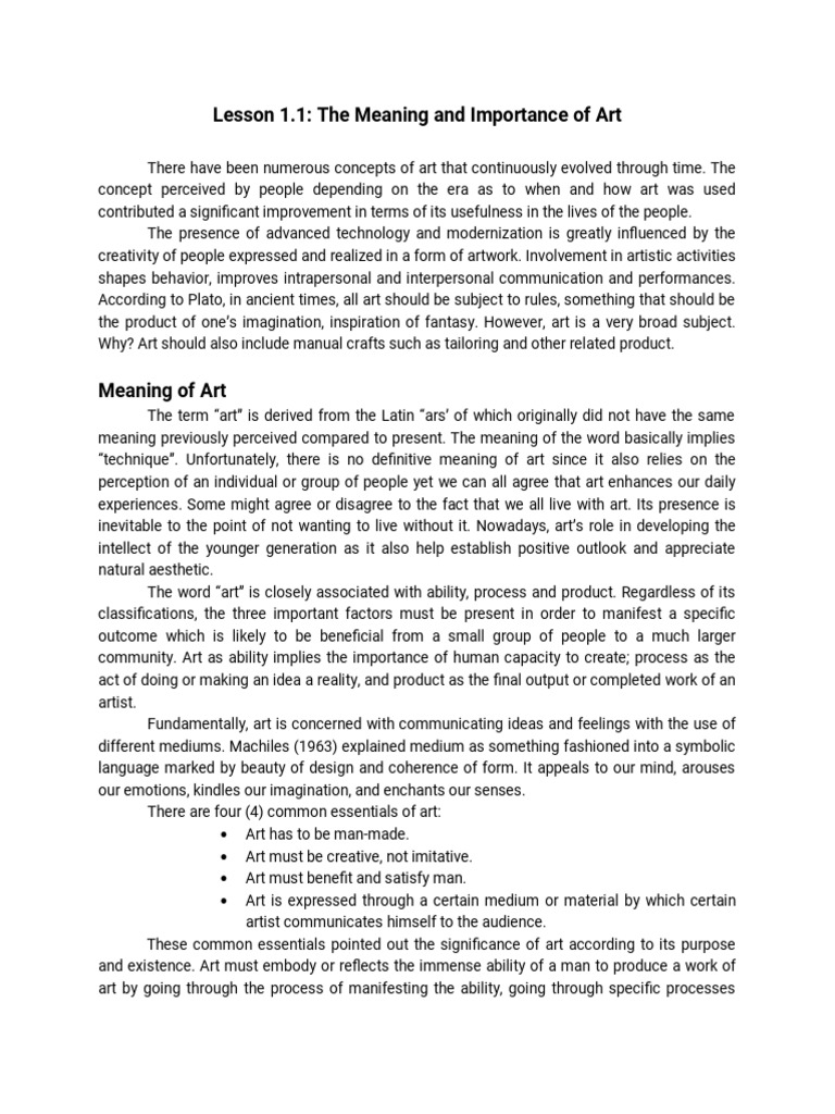 Essentials and Meaning of Art | PDF | Idea | Aesthetics