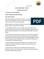 P&C of Labor Camp - Phase 1 CONTRACT NO. 021-C09 To: Concern To All RTCC Employees Subject: Weekly Safety Toolbox Meeting Topic: Electrical Safety