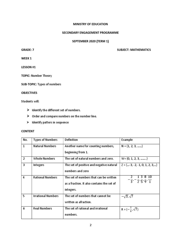 Grade 7 Math: Number Theory Lesson 1 | PDF | Numbers | Rational Number
