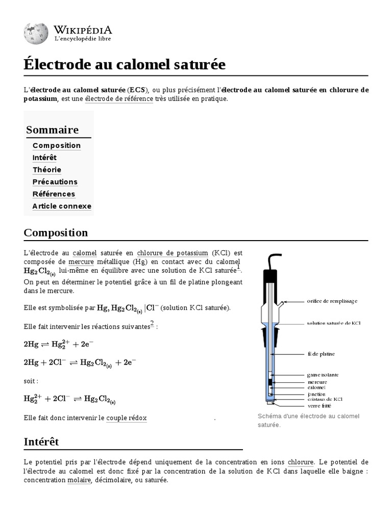 Électrode Au Calomel Saturée | PDF | Chimie | Électricité