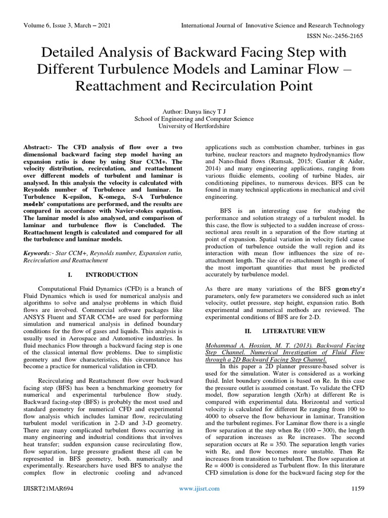 Detailed Analysis Of Backward Facing Step With Different Turbulence
