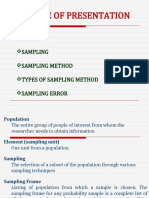 Outline of Presentation: Sample Sampling Sampling Method Types of Sampling Method Sampling Error