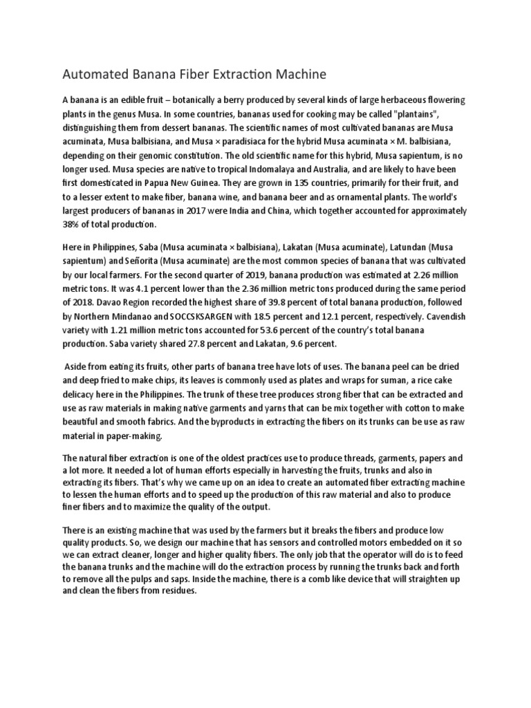 Automated Banana Fiber Extraction Machine PDF Banana Domesticated