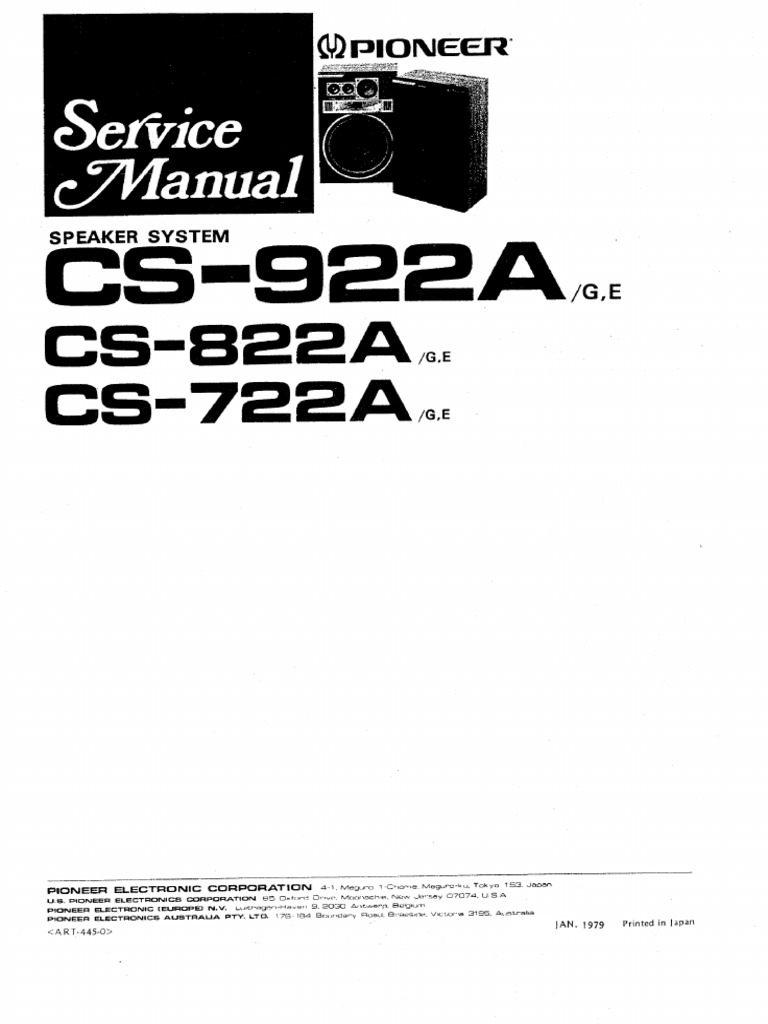 Pioneer CS-722A CS-822A CS-922A G E Service Manual Speaker System