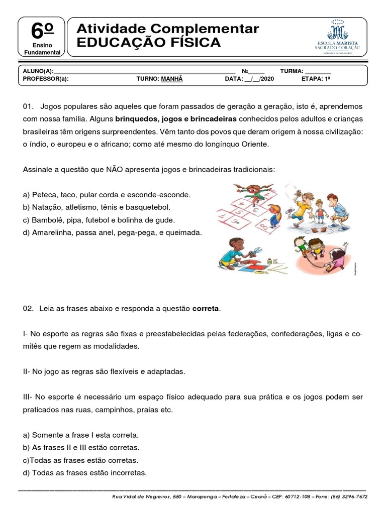 Atividades de Educação Física 6º Ano | PDF | Flexibilidade (anatomia ...