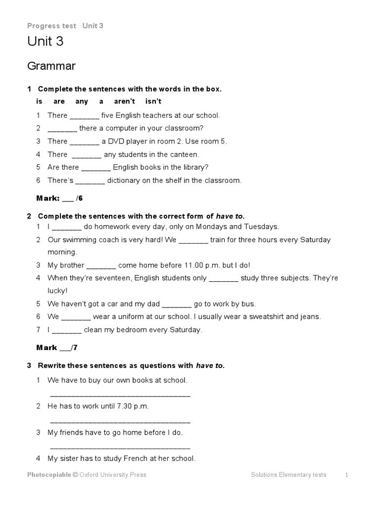 Sol Elem Progresstest 3 | PDF | Classroom | Teachers