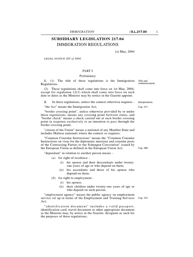 Malta Immigration Regulations Overview | PDF | Travel Visa | Identity ...