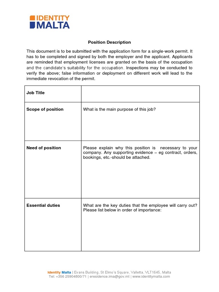 Position Description Identity PDF Malta Employment