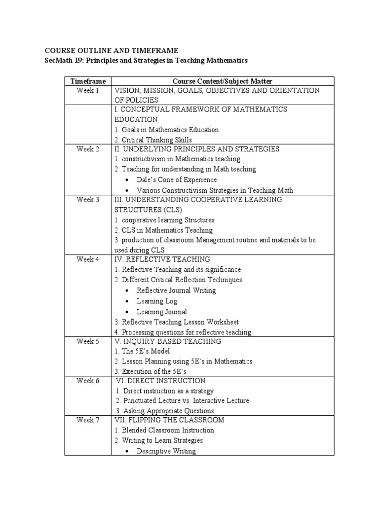 SecMath 19 Course Outline and Timeline | PDF | Inquiry Based Learning ...