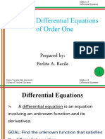 Ordinary Differential Equations of Order One: Prepared By: Perlita A. Recile