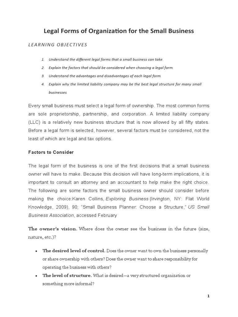 Legal Forms of Business PDF Limited Liability Company Partnership