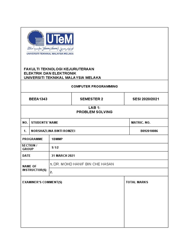Lab 1: Problem Solving in C++ | PDF | Computer Programming | Algorithms