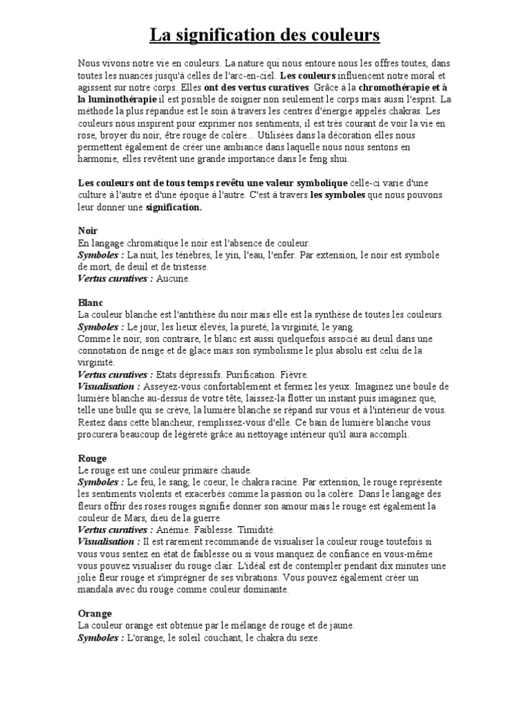 La Signification Des Couleurs