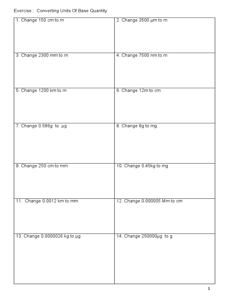Unit Conversion Exercises for Science Form 1 | PDF