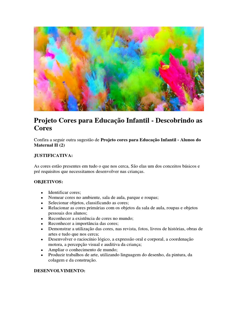 Projeto Cores para Educação Infantil Descobrindo As Cores em PDF | PDF ...