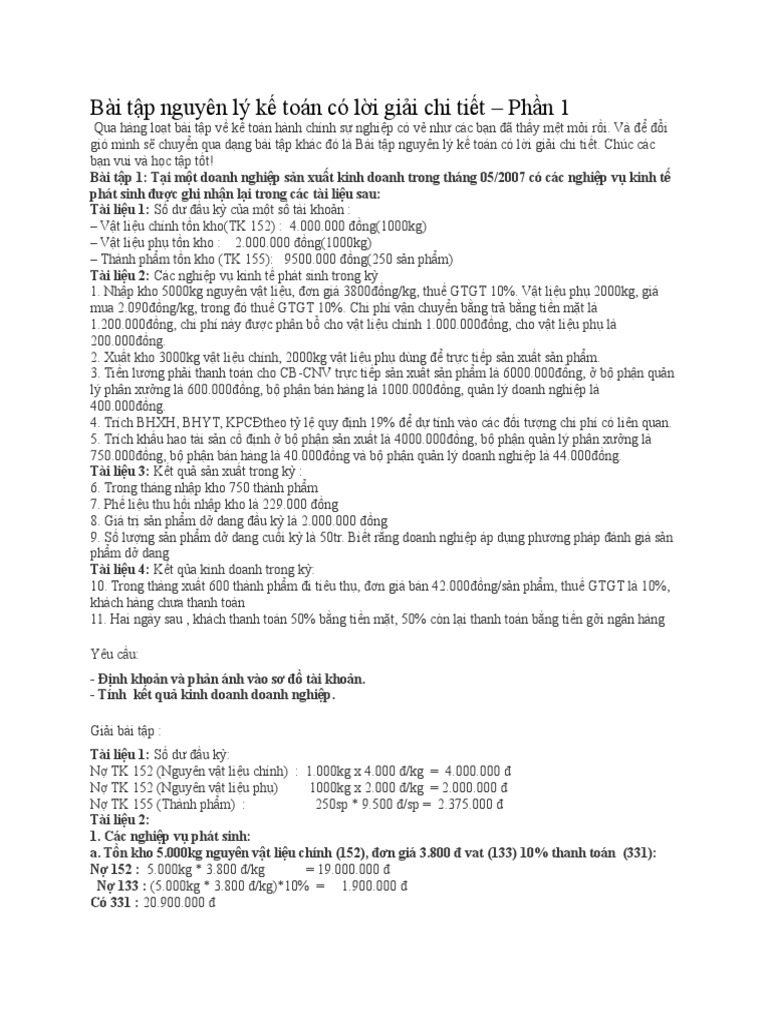 (123doc) Bai Tap Nguyen Ly Ke Toan Co Loi Giai Chi Tiet | PDF