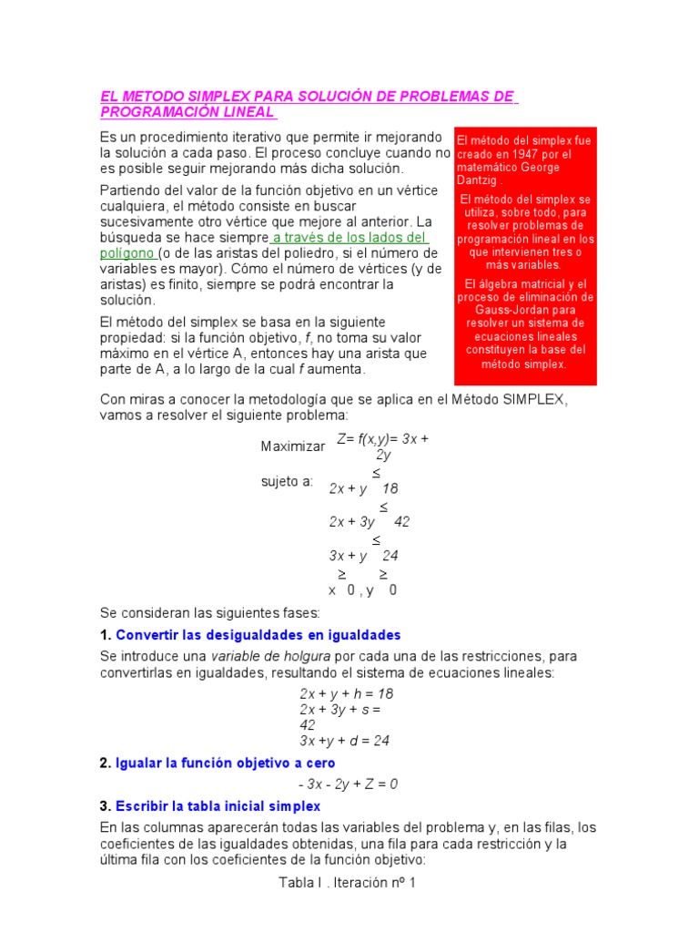 El Metodo Simplex para Solución de Problemas de Programación Lineal ...