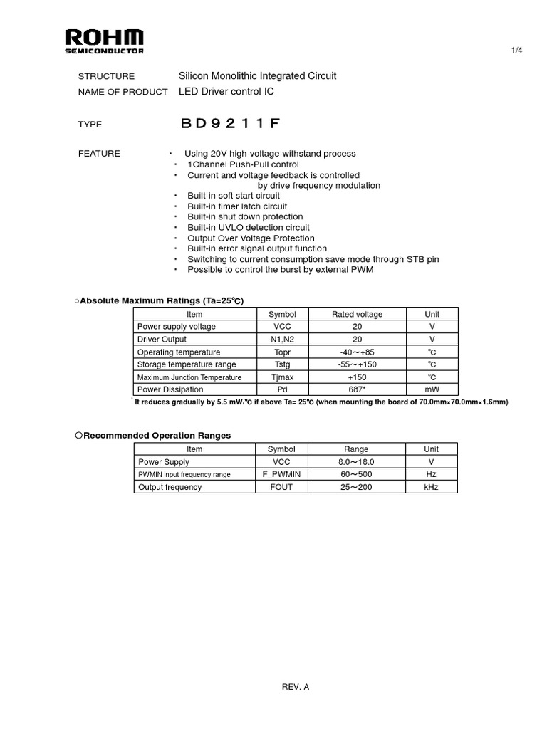 Silicon Monolithic Integrated Circuit LED Driver Control IC Maximum Junction Temperature PDF
