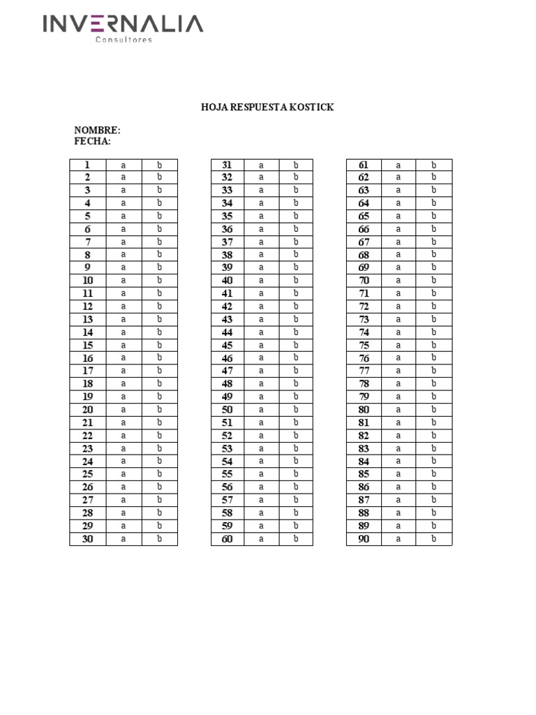 Hoja de Respuestas - Test Kostick Papi | PDF