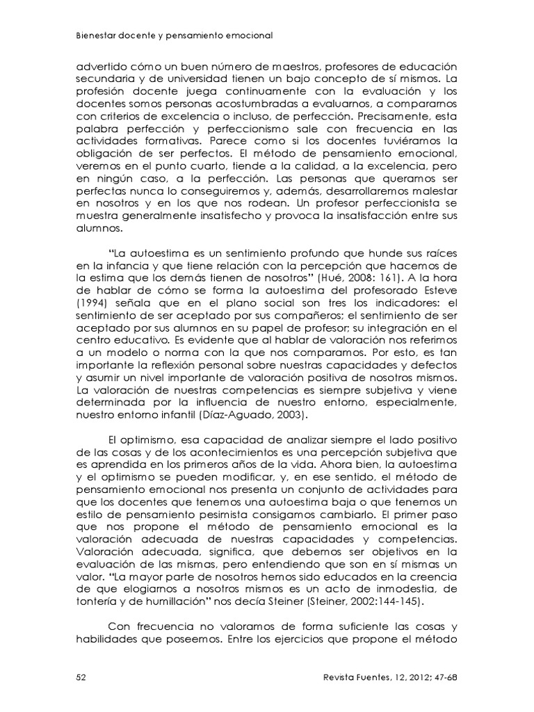 Bienestar Docente y Pensamiento Emocional | PDF | Autoestima | Maestros