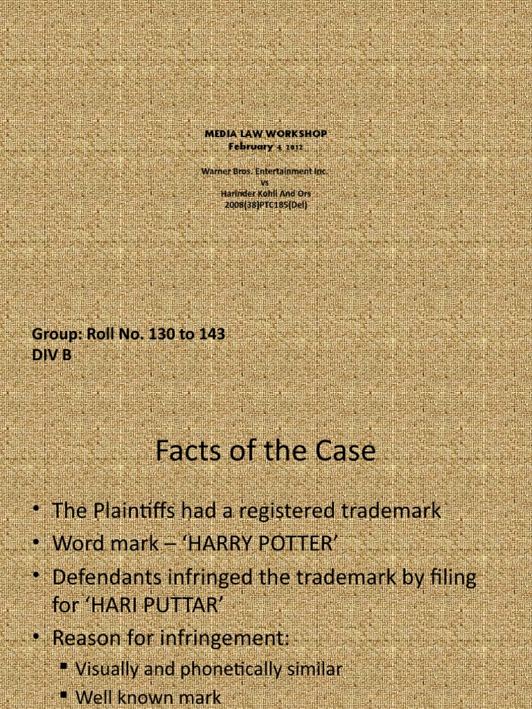 Warner Bros PDF Civil Law Law) Intellectual Property Law